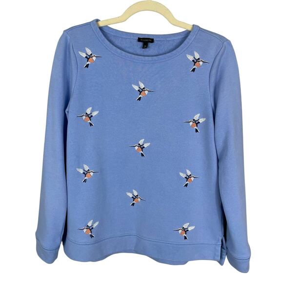 Talbots Hummingbird Sweatshirt Pullover Preppy Classic Nature Blue Size XS - Picture 1 of 10